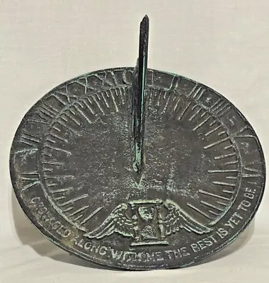 Vintage Metal Crafters Cast Iron Sun Dial 9.5in Grow Old Along With Me Greenish • $52.95