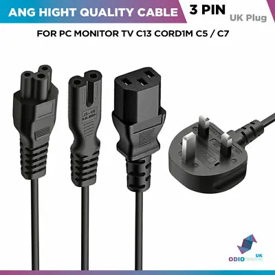 £6.99 • Buy IEC Kettle Lead Power Cable 3 Pin UK Plug For PC Monitor TV C13 Cord1m C5 / C7 