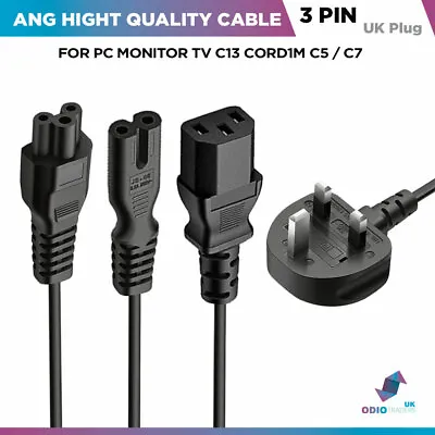 IEC Kettle Lead Power Cable 3 Pin UK Plug For PC Monitor TV C13 Cord1m C5 / C7  • £6.98