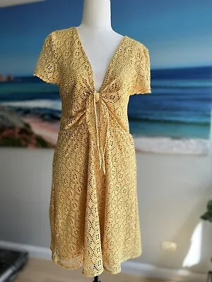 $18 • Buy SPORTSGIRL Yellow Front Tie Lace Dress Size S