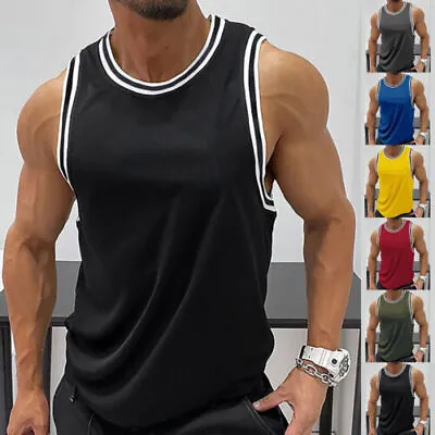 Mens Muscle Gym Vest Racer Back Tank Vest Training Basketball Jersey T-Shirt Top • £2.69