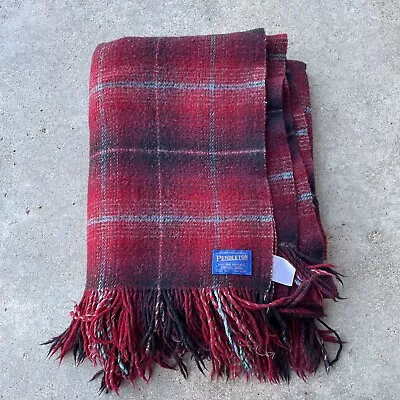 Vintage Pendleton Red Plaid 100% Wool Blanket Throw Cover 50”x70” • $49.95