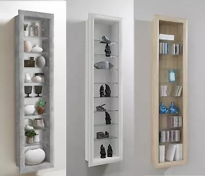 Bora Wall Mounted Glass & Wood Display Cabinet Shelving • £119.95