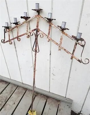 Antique Primitive Southwest Wrought Iron Church Altar Candelabra Calif. Mission • $150