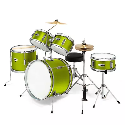 Junior Drum Set With Brass Cymbals - 5-Piece Starter Kit - Green • $158.95