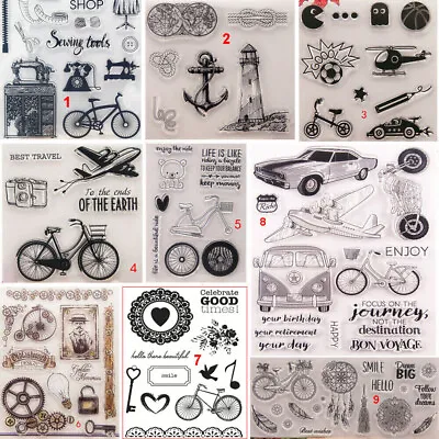 Travel Bike Transparent Silicone Clear Stamp DIY Scrapbook Card Bicycle Bus Car • £1.19