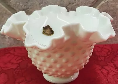 Vintage Fenton USA White Glass Bowl Vase Hobnail Exterior 6  • $11.99