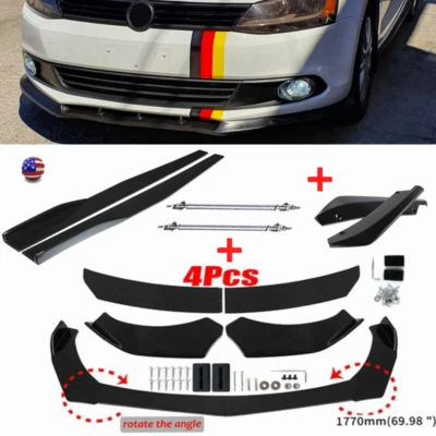 $44.29 • Buy For Volkswagen Jetta Glossy Black Front Bumper Spoiler Kit+Side Skirt+Rear Lip