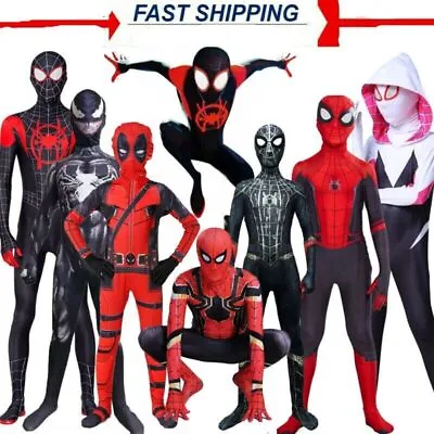 Superhero Spider-man Kids Men Halloween Costume Venom Carnage Cosplay Jumpsuit • £15.58