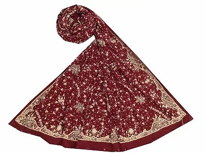 Om Vintage Dupatta Bridal Art Silk Zardozi Work Maroon Scarves Hijab W-1817   • $119.67