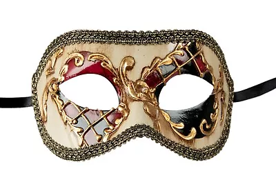 Mask From Venice Colombine Mosaic Black Red Golden - Fancy Dress 791 V71 • $56.62