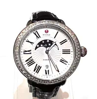 MICHELE Serein Moon Phase Diamond Bezel 40mm Watch Black Alligator Strap $2295 • $799