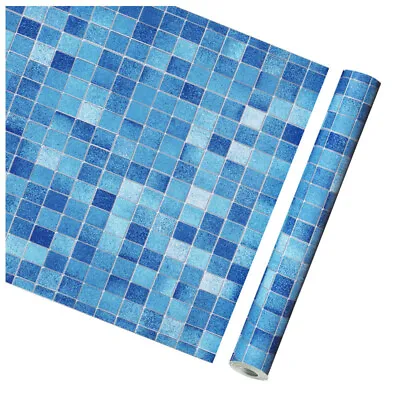 Blue Checkered Mosaic Peel And Stick Wallpaper Self Adhesive Contact Paper Vinyl • $10.99