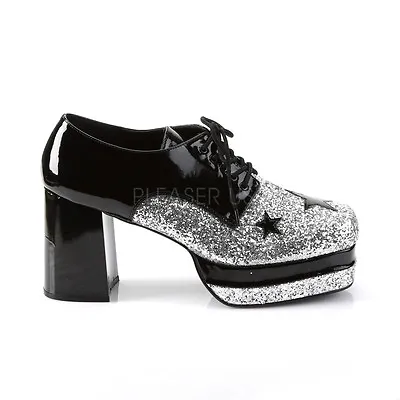 Silver Black Pimp 70s Disco 80s Rock Star KISS Tribute Band Platform Mens Shoes • $72.95