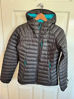 Womens Rab Jacket UK 10 Microlight Alpine Pertex Down Black Ladies Hooded Padded • £69.99