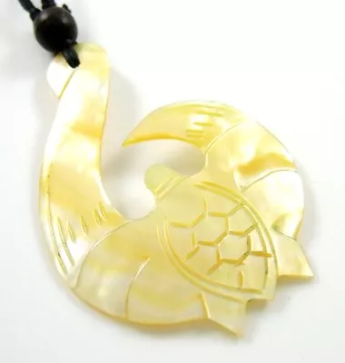 Maori Turtle Shape Fish Hook Mother Of Pearl Shell Pendant Cord Necklace GA100 • $17.99