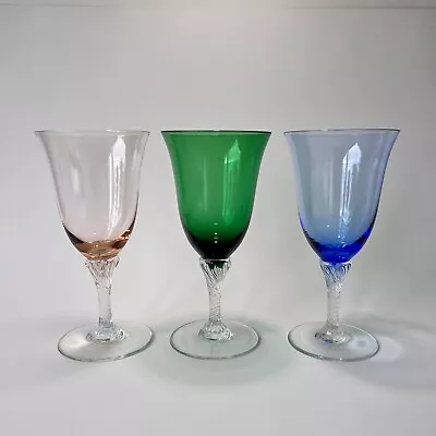 3 Vintage Harlequin Wine Glasses. Clear Twist Stem. 1950’s 250ml • $35