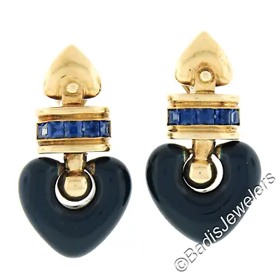 La Nouvelle Bague 18k Gold 1ctw Tanzanite Blue Enamel Heart Drop Dangle Earrings • $2398.40