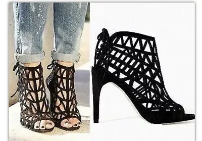 ZARA Basic Collection Black Laser Cut Out Heels Sz US 8.5 EU 39 Sandal • $33