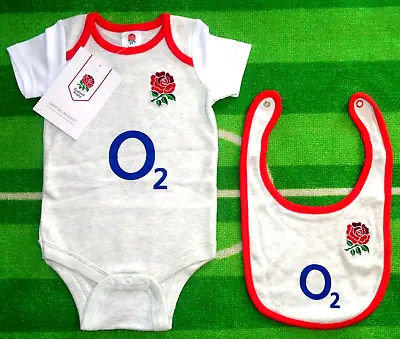 🏉ENGLAND🏉Official🏉Babys Rugby Home Kit VEST & BIB Set🏉9-12 Months🏉NEW🏉21🏉 • £10.99