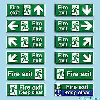 £1.25 • Buy 300mmx100mm British Standard Fire Exit Signs - ALL DIRECTIONS - FREE POSTAGE