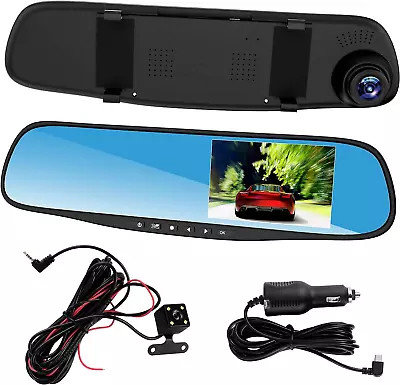 Mirror Dual Lens Dash Cam FHD Car DVR Camera Front And Rear Video Night Recorder • £13.88