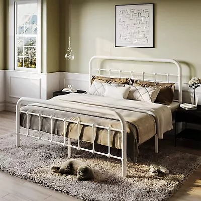 Queen Bed Frame /Metal Bed Frame With Vintage Style Headboard & FootboardWhite • $166.99