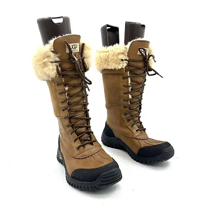 Ugg Adirondack Tall Brown Leather Winter Snow Boots Women's Size 6 • $149.98