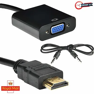 £4.99 • Buy HDMI To VGA AUDIO Adapter Cable Converter For PC Laptop Monitor TV HD 1080p UK