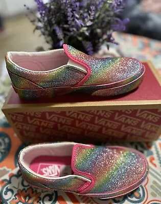 Vans Girl's Sneakers Classic Slip-On (Little Kid) Size 1 Glitter Rainbow New • £30.12