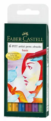 Faber Castell Pitt Artist Pens - 6 Pen Wallet - Basic Tones • £12.99