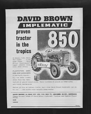 David Brown Diesel Tractors Of Australia Model 850 Implematic 1961 Ad • $4.99