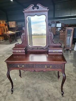 Antique French Dressing Table Cabriole Legs Castors Carved Mirror Drawers • £365