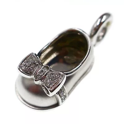 Aaron Basha 18k White Gold Diamond Baby Shoe Pendent - No Enamel • $1296.75