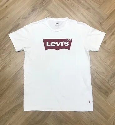 Levi’s Pullover Crew Neck Graphic Print White Casual T Shirt Mens M • £5