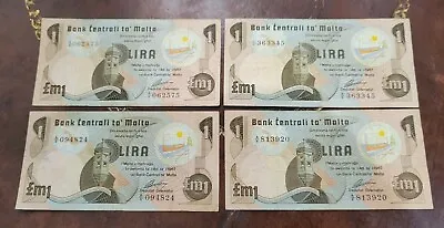 (4) 1967 Malta Note  One Pound Note 1 Lira  Nice Notes • $19.99