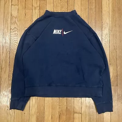 Vintage 90s Nike Center Swoosh Spellout Crewneck Sweatshirt Adult Size L Blue • $65