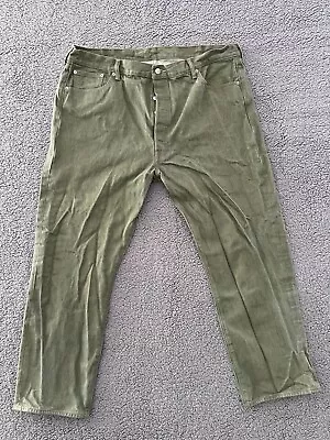 Levis 501 Jeans Mens 44x32 Green Straight Button Fly American Dark Wash Denim • $16.99