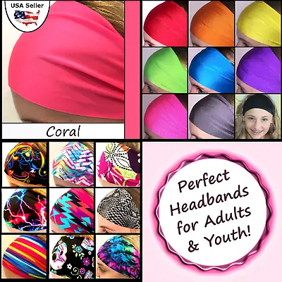 Wide Headband School Sports Elastic Spandex Stretch Women Men Youth [Coral] • $5.95