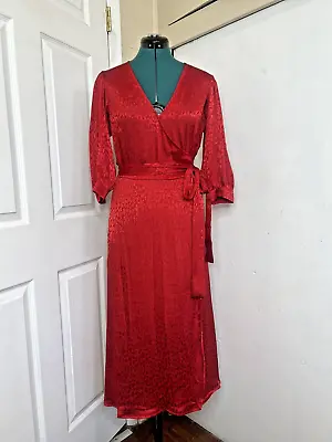 $165 Michael Kors Women's Red Cheetah Jacquard Midi Wrap Dress Size M • $34