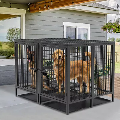 Heavy Duty Thicken Round Metal Tube Dog Kennel Crate Divided Dog Cage With Tray • $459.98