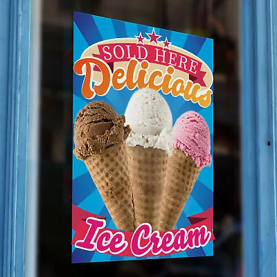 Ice Cream Sold Here Printed Vinyl Wall Window Shop Sign Cafe Adhesive Kiosk • $63.33