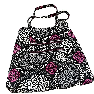 Vera Bradley Canterberry Magenta Shoulder Tote Bag Snap Close Pockets Pink Black • $21.57