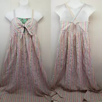 Matilda Jane XXL Pink Striped Dress Maxi Side Slits Tie Knot Bodice NO BAGGAGE • $39.97