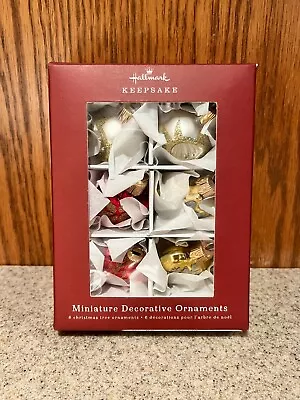 New 2018 Hallmark Set Of 6 Miniature Red & Gold Decorative Glass Ornaments • $16.99
