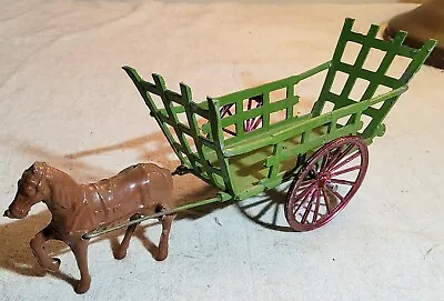 Antique Diecast Painted Metal Horse & Wagon Cart With Wheels Toy Made In France  • $69.95