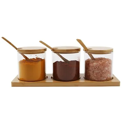 £15.95 • Buy ORNAMI Set Of 3 Clear Glass Jars With Natural Bamboo Lid, Spoon And Bamboo Stand