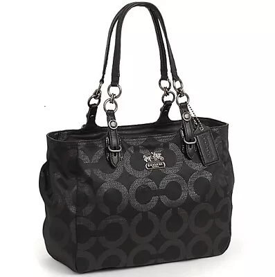 Coach Mia Op Art Lurex Black Canvas Tote 15746 (Used - Good) • $70