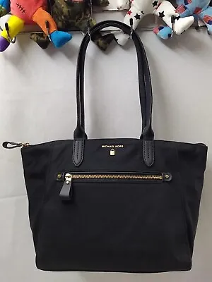 Michael Kors Kelsey Black Nylon Leather Trim Zipper Closure Satchel Bag • $78