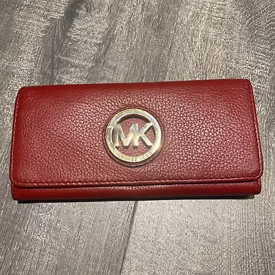 Michael Kors Fulton Long Continental Wallet Red Leather 3.75x7.5” • $45.99